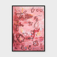 Cherry Bowl Bloom fine art print framed in black stained timber behind glass
