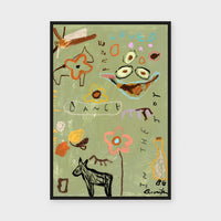 Dance In The Blooms fine art print framed in black stained timber behind glass