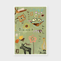 Dance In The Blooms fine art print framed in white stained timber behind glass