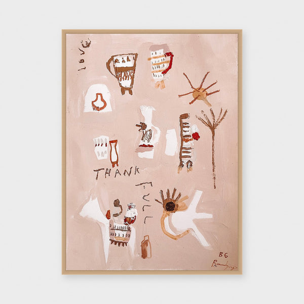 A Heart Full Of Thankfulness Leans Into Love fine art print framed in natural timber behind glass