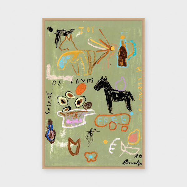 Salade De Fruits fine art print framed in natural timber behind glass