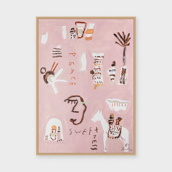 Sweet Peace You Have Gifted Me fine art print framed in natural timber behind glass