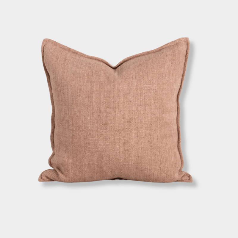 Eadie Flaxmill Cushion in clay, 60x60cm, 100% linen with flange edge and feather insert, natural textured home cushion