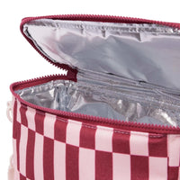 Base Supply Bottle Base burgundy peony check insulated drink carrier with front pocket and adjustable strap