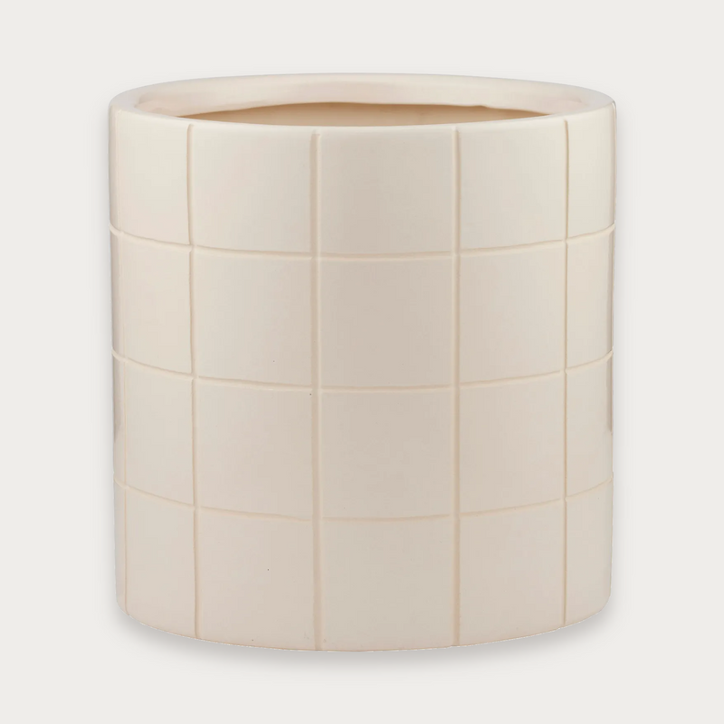 Boyd ceramic tile pot in ivory on a soft grey background