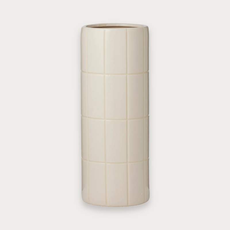 Boyd ceramic tile vase in ivory on a soft grey background