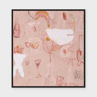 Pink Perfume paper print framed behind glass in Black Stained Timber