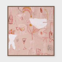 Pink Perfume paper print framed behind glass in Mocha Stained Timber
