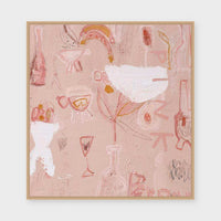 Pink Perfume paper print framed behind glass in Natural Timber