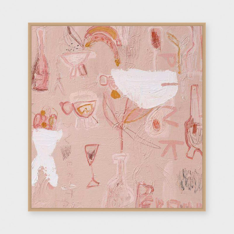 Pink Perfume paper print framed behind glass in Natural Timber