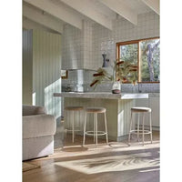 GlobeWest Alden Barstool with Warwick Copeland Birch upholstery and white metal legs in modern kitchen setting