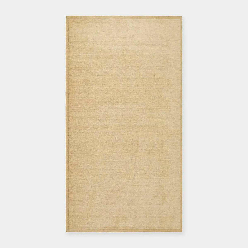 GlobeWest Bower Frame Rug in butter color, hand woven 100% wool, rectangular indoor area rug.