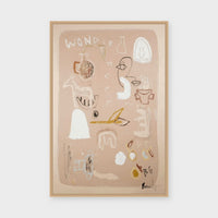 Wonder-Full paper print framed behind glass in Natural Timber