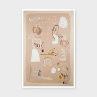 Wonder-Full paper print framed behind glass in White Stained Timber
