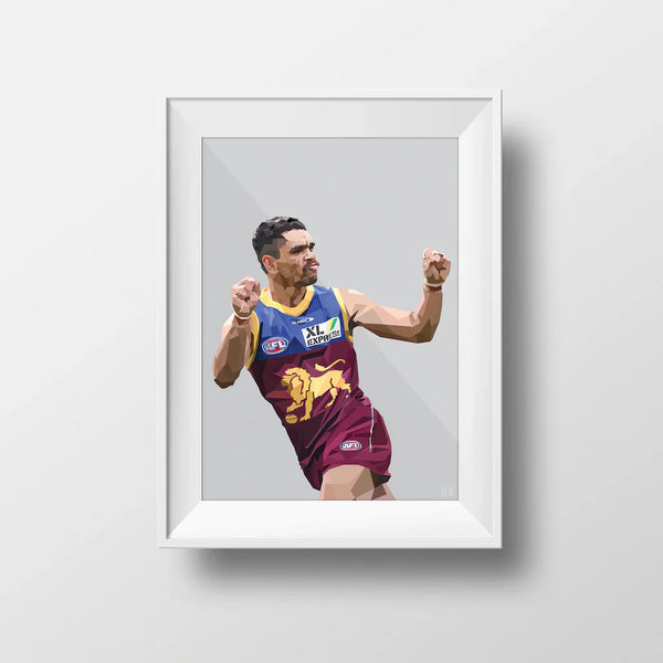 DG Designs Dom Gauci kids art print of Brisbane Lions Charlie Cameron in grey