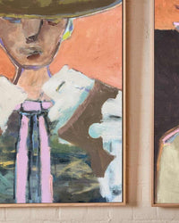 Marcia Priestley Limited Edition fine art canvas print Rachero in floating oak frame, abstract textured portrait with warm tones