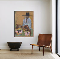 Marcia Priestley Chaps Field Day framed canvas print styled in a living room