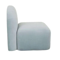 Alva Occasional Chair in Celeste velvet with contemporary design and firm foam cushion