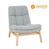 GlobeWest Kip Corner Chair in Nimbus fabric with natural ash wood legs, plush cushioned seat, and high supportive back.