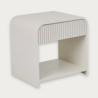 GlobeWest Chloe Channel Bedside in bone ash veneer with curved case, slatted drawer, and open shelf storage