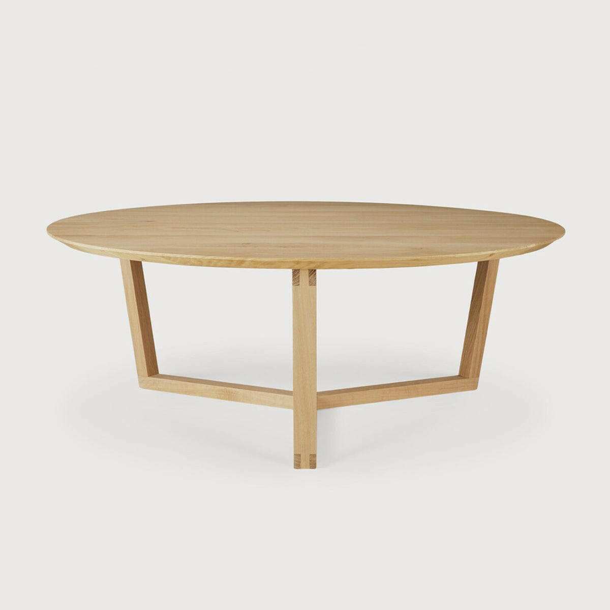 Ethnicraft tripod coffee table in natural oak with round top and solid timber legs