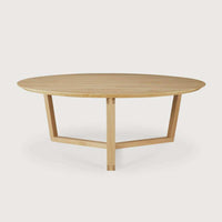 Ethnicraft tripod coffee table in natural oak with round top and solid timber legs
