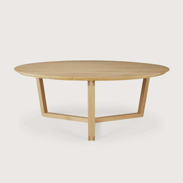 Ethnicraft tripod coffee table in natural oak with round top and solid timber legs