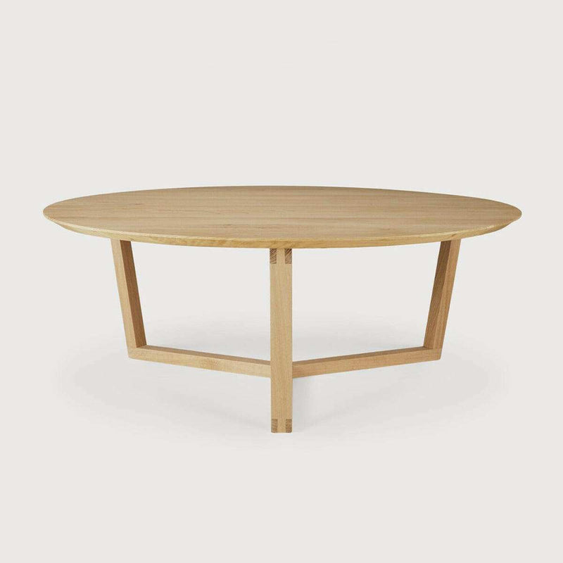 Ethnicraft tripod coffee table in natural oak with round top and solid timber legs