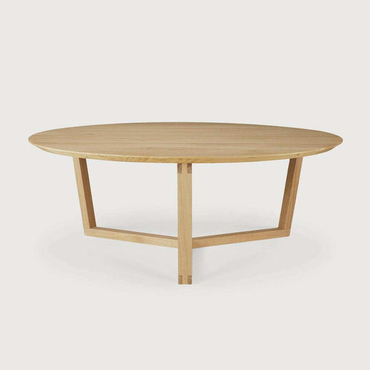 Ethnicraft tripod coffee table in natural oak with round top and solid timber legs