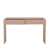 GlobeWest Chloe Channel Console in chai ash veneer with curved design and slatted drawers for storage
