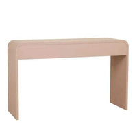 GlobeWest Chloe Channel Console in chai ash veneer with curved edges and slatted drawer design