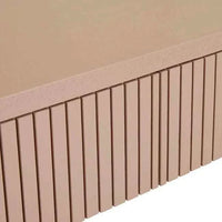 GlobeWest Chloe Channel Console in chai ash veneer with slatted drawer design and curved art deco style