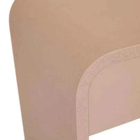 Close-up of GlobeWest Chloe Channel Console in chai ash veneer with curved edge detail