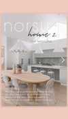 Digital magazine cover of norsuHOME 2 featuring a modern kitchen with a wooden dining table and chairs under white pendant lights