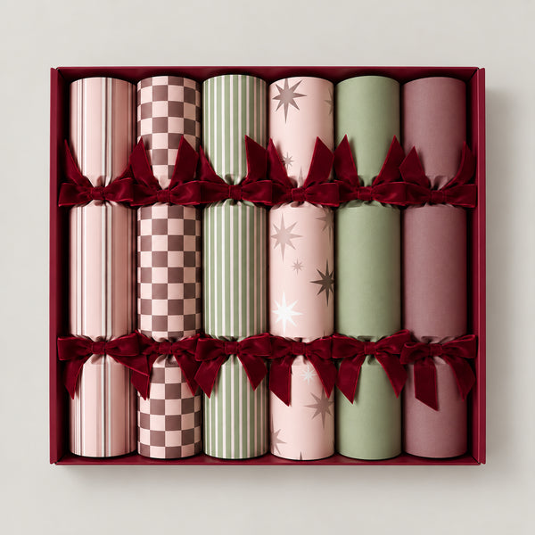 norsu STUDIO Christmas Crackers, Green/Blush/Burgundy – Set of 6
