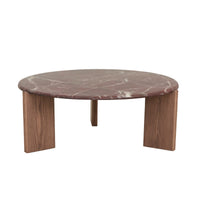 GlobeWest Ray Coffee Table - Matt Rouge Marble - Smoked Ash, styled in a room setting