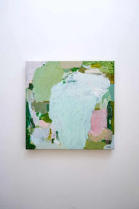 Limited edition abstract fine art canvas print "Finding Bliss" by Vanni with soft green, white, and pastel colors