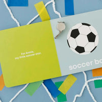 Soccer Baby board book with colorful pages and soccer ball illustration for toddlers ages 0-4