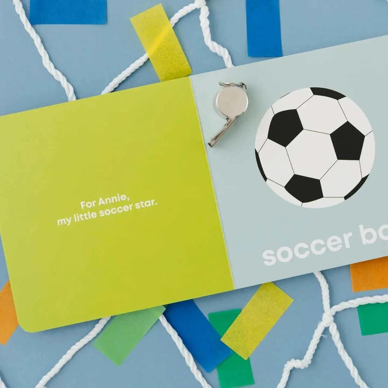 Soccer Baby board book with colorful pages and soccer ball illustration for toddlers ages 0-4