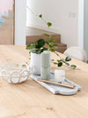 norsu STUDIO Marble Long Tray Calacatta on wooden table with decorative items, white with subtle grey veining