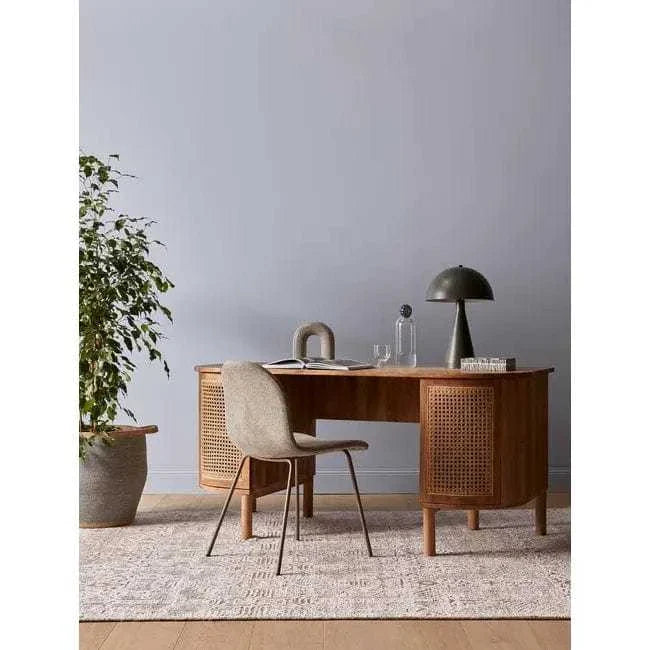 Modern GlobeWest Easton Dome Lamp in matt ivory and antique brass on wooden desk in stylish home office setting