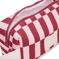 Base Supply Ditty burgundy and peony check water-resistant travel pouch with zipper and cotton loop