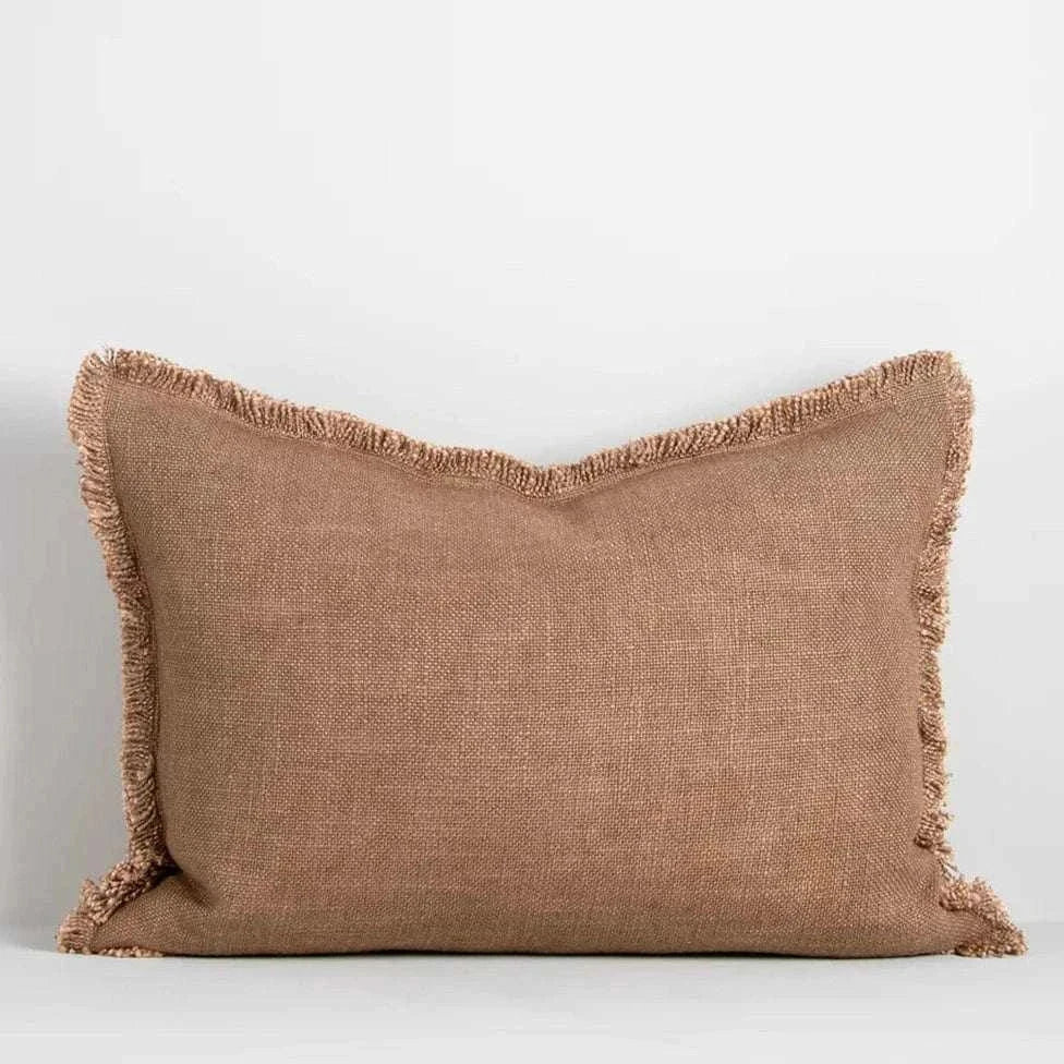 Baya Dover Cushion tan linen rayon blend with feather insert 40x60cm