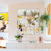 Limited edition fine art canvas print Duniper by Georgie Wilson featuring abstract botanical design in floating oak frame