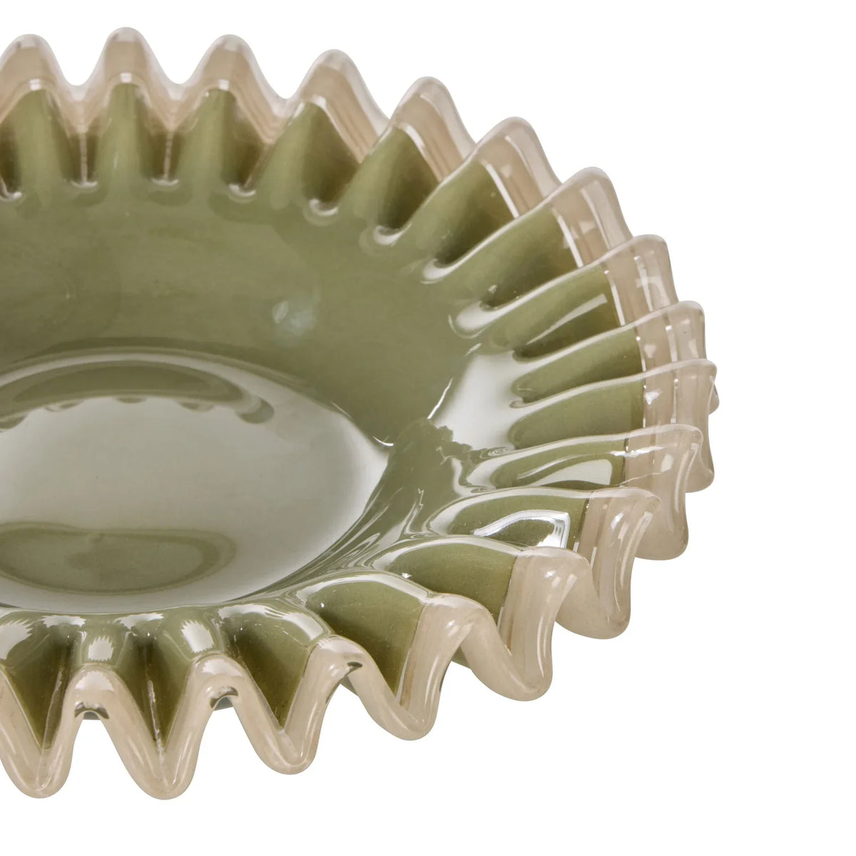 Amalfi Sigrid Frill Dish small green and grey hand-blown glass trinket dish with frilled rim
