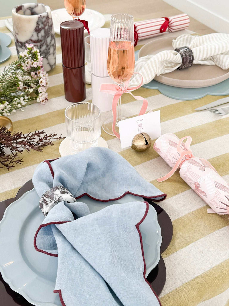 norsu STUDIO Build Your Own Christmas Crackers set of 6 with velvet ribbons on festive dining table setting