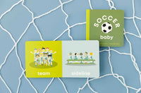 Soccer Baby board book for toddlers with colorful soccer-themed illustrations and durable triple-layered pages