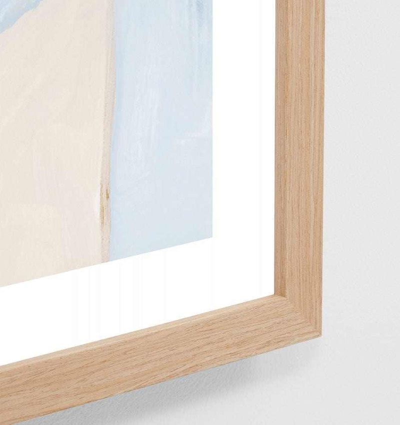 Middle of Nowhere First Course Print in blue with white border, framed in oak behind glass.