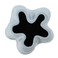 Top view of Fluid Vase Tall in pearl blue stoneware with wavy, fluid silhouette by Amalfi