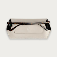Fox and Leo slim leather glasses case in Stone with magnetic closure and microfibre lining
